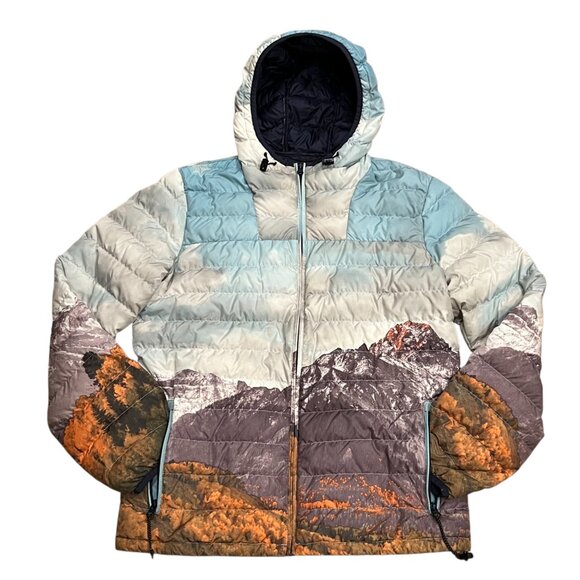 American Eagle Down Puffer Jacket, Mountain Photo, S - Picture 1 of 7